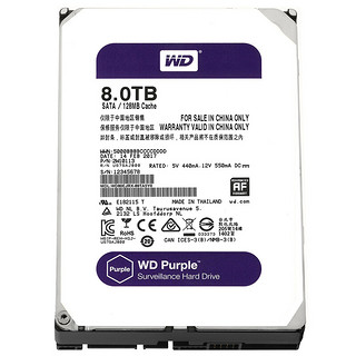 Western Digital 西部数据 紫盘系列 3.5英寸 监控级硬盘 8TB（PMR、5400rpm、128MB）WD80EJRX