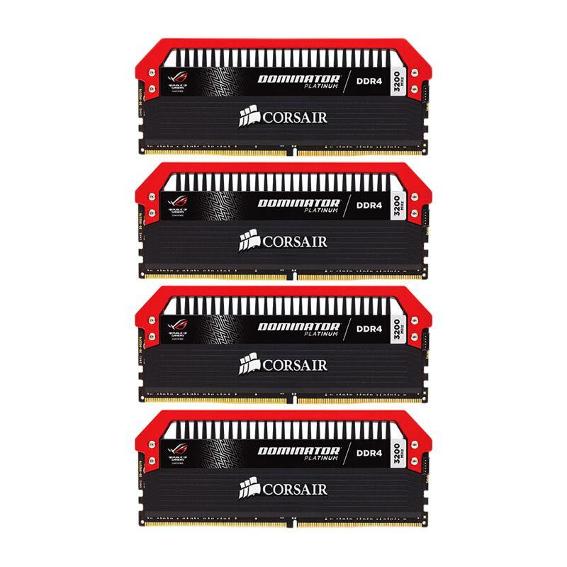 USCORSAIR 美商海盗船 统治者铂金系列 ROG红色定制款 DDR4 3200MHz 台式机内存 红色 16GB 4GB*4