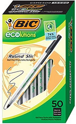 BIC Ecolutions圆头Stic圆珠笔，中号（1.0毫米），黑色，50支