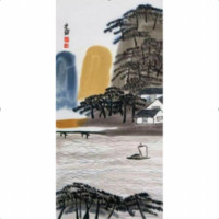 朶雲軒 齐白石 木版水印画《一帆风顺》画芯尺寸约30.5x63cm 纸本 风景山水装饰画