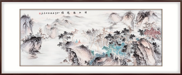 弘舍 王浩 仿古山水画《溪山胜境》成品尺寸240x105cm 宣纸 雅致胡桃