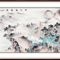 弘舍 王浩 仿古山水画《溪山胜境》成品尺寸240x105cm 宣纸 雅致胡桃
