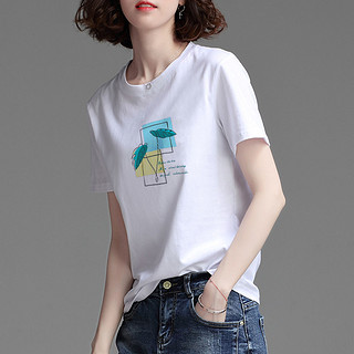 Puella 拉夏贝尔旗下女款时尚短袖纯棉印花T恤女2021夏季圆领上衣潮