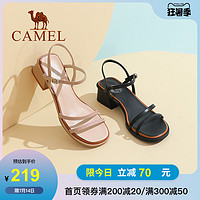 CAMEL 骆驼 2021夏季新款百搭露趾中跟粗跟罗马一字带凉鞋女鞋