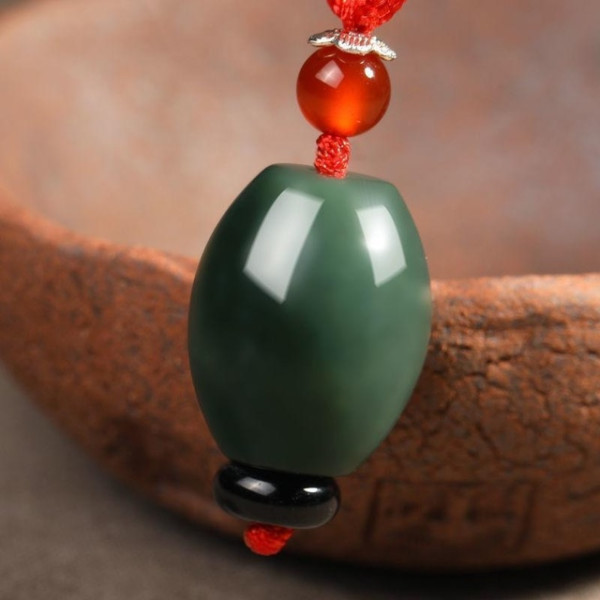 天然和田玉转运珠吊坠16x18mm新疆和田玉青玉路路通玉石挂件