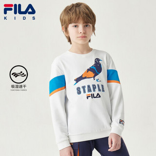 FILA 斐乐童装男童卫衣2021秋新款儿童中大童时尚运动圆领套头上衣 标准白-WT 160cm