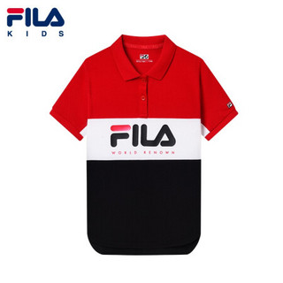 FILA 斐乐童装儿童短袖上衣2021夏季新款女童中大童休闲运动POLO衫 枣紅/标准白-RD 130cm