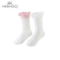YeeHoO 英氏 婴儿袜男女宝宝针织长袜2021年新款2双装 浅粉/白色 13CM