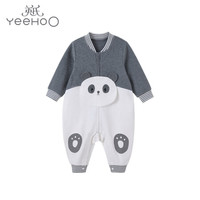 YeeHoO 英氏 婴儿熊猫哈衣男女宝宝衣服爬服2021年春秋 深碳灰YZJAJ31012A 66CM