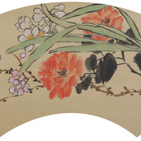 朶雲軒 赵之谦 木版水印国画《水仙》绢本扇面 画芯尺寸约25x54cm 绢布