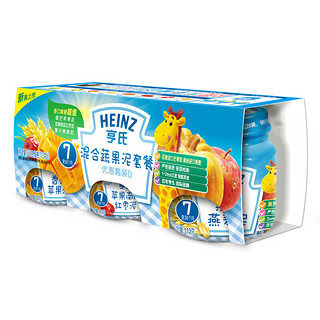 Heinz 亨氏 混合蔬果泥套餐D 3段  香芒苹果味+苹果南瓜红枣味+果汁燕麦味 113g*3瓶