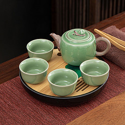 TiaNXI 天喜 TIANXI） 陶瓷茶具套装功夫茶具套装简约家用便携整套泡茶壶茶杯 汝窑蜗牛壶粉清-一壶4杯