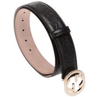GUCCI 古驰 Signature系列 女士皮革板扣腰带 370543 CWC1G 1000 绒面款 黑色 80