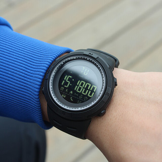 skmei 时刻美 1250 智能手表 49mm 黑色 黑色硅胶表带