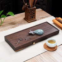 言致 整块黑檀实木茶盘鸡翅木茶海简约风格干泡茶台日式托盘莲蓬 黑檀莲蓬干泡台