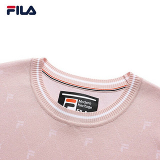 FILA 斐乐女士短袖编织衫2021秋季新款圆领满印休闲运动套头衫潮 灰脂粉-LP 165/84A/M