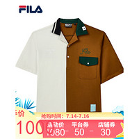 FILA x MIHARA 斐乐联名男子短袖T恤2021年秋季新款潮流翻领POLO衫男 棕黄色拼藊豆灰-BN 160/84A/XS