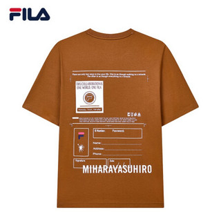 FILA x MIHARA斐乐男士联名T恤2021年夏秋新款短袖衫潮流圆领上衣 棕黄色-BN 160/82A/XS