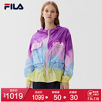 FILA 斐乐 王丽坤同款女运动外套2021夏季新款连帽幻彩收腰皮肤衣