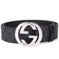GUCCI 古驰 GG superme系列 男士互扣式双G带扣帆布腰带 411924 KGDHX 8449 黑色/灰色 100