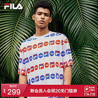 FILA 斐乐 官方 男士短袖T恤2021夏季新款运动时尚满印男子短袖T恤