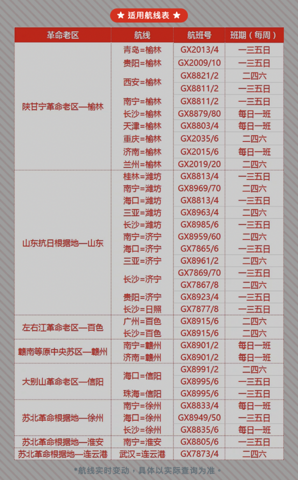 机票优惠！广西北部湾航空 红色旅游套票