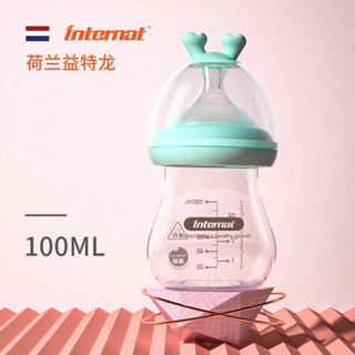 益特龙（internat） 婴儿玻璃奶瓶 小鹿款绿色100ML【0-3个月 宽口径圆孔S码