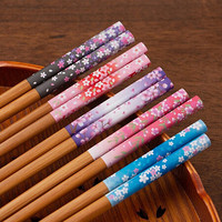 美浓烧 日本进口和风樱花竹筷子防滑日式多款可选家用 浅粉-樱花