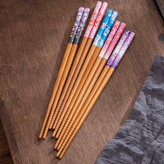 美浓烧 日本进口和风樱花竹筷子防滑日式多款可选家用 渐变紫-樱花