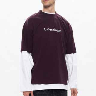 巴黎世家 BALENCIAGA 男士胸前徽标休闲短袖T恤 612966 TIV54 5182 紫栗色 M