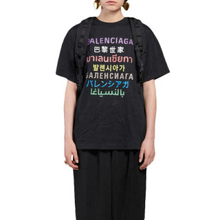 巴黎世家 BALENCIAGA 女士Languages艺术画中等剪裁棉质T恤 612965 TJVI3 2771 黑色 M