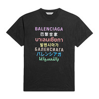 巴黎世家 BALENCIAGA 女士Languages艺术画中等剪裁棉质T恤 612965 TJVI3 2771 黑色 M