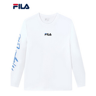 FILA 斐乐官方男士长袖T恤2021年秋季新款运动休闲纯棉套头上衣内搭男装 标准白-WT 180/100A/XL