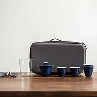 SUYI 素以 景德镇米黄釉盖碗单个茶杯 大号 霁蓝釉套装带旅行包