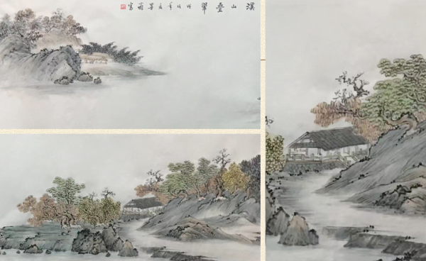 尚得堂 墨翁 手绘山水画水墨画《溪山叠翠》装裱156x46cm 宣纸 手工绫