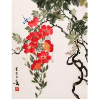 朶雲軒 黄幻吾《蜻蜓凌霄花》画芯约45.8x32.5cm 宣纸