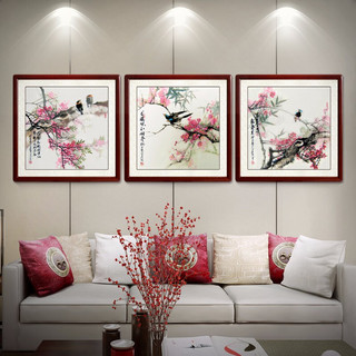 尚得堂 手绘国画山水画客厅装饰画简约沙发背景墙壁画中式三联画多联画挂画餐厅卧室玄关 福禄寿三联画-赠软裱-无框发顺丰 装裱65*65（推荐）