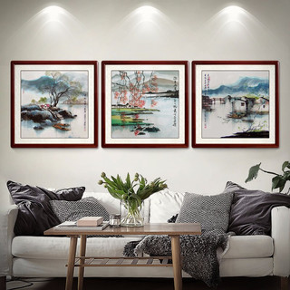尚得堂 手绘国画山水画客厅装饰画简约沙发背景墙壁画中式三联画多联画挂画餐厅卧室玄关 福禄寿三联画-赠软裱-无框发顺丰 装裱65*65（推荐）