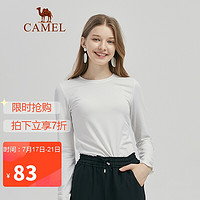 CAMEL 骆驼 女装2021春季简约长袖打底衫上衣女薄款潮流外穿内搭T恤 W0W1VR125 米白L
