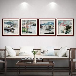 尚得堂国画山水画水墨画江南水乡四联画客厅挂画装饰画手绘真迹