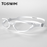 TOSWIM拓胜近视泳镜男女高清防水防雾左右眼度数可不同游泳眼镜白框白镜带
