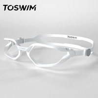 TOSWIM拓胜近视泳镜男女高清防水防雾左右眼度数可不同游泳眼镜白框白镜带