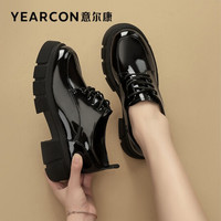 YEARCON 意尔康 女鞋英伦风时尚百搭松糕鞋厚底漆皮系带单鞋女 1562ZD29935W 黑色 40