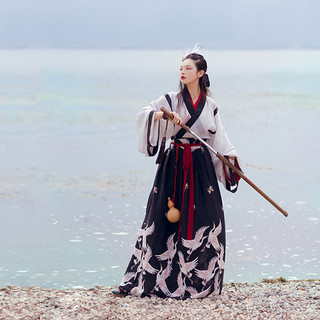 YU ESHANG SHAO 月上梢 晋制汉服 鹤翎 男女款一片式齐腰下裙 黑色 S