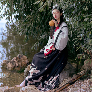YU ESHANG SHAO 月上梢 晋制汉服 鹤翎 男女款一片式齐腰下裙 黑色 S