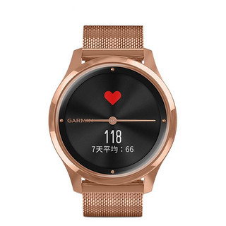 GARMIN 佳明 GarminMove Luxe 智能手表 42mm 黑色 不锈钢 米兰尼斯皮表带 玫瑰金（心率、支付、触屏）