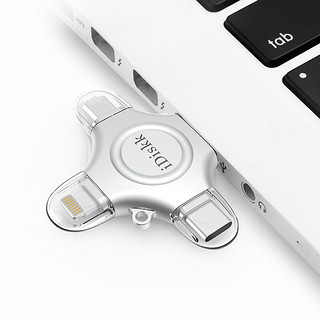 iDiskk U018 USB 3.0 U盘 银色 32GB USB/Type-C/Micro USB/苹果lightning接口四口