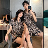 pinkdackeb 冰丝情侣睡衣女夏短袖时尚洋气韩版家居服男薄款双ff套装 卡其色 男XL码(推荐100-130斤)