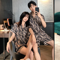 pinkdackeb 冰丝情侣睡衣女夏短袖时尚洋气韩版家居服男薄款双ff套装 卡其色 男XL码(推荐100-130斤)
