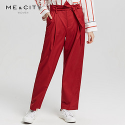ME&CITY 女装冬季红色绑带绑带休闲长裤裤